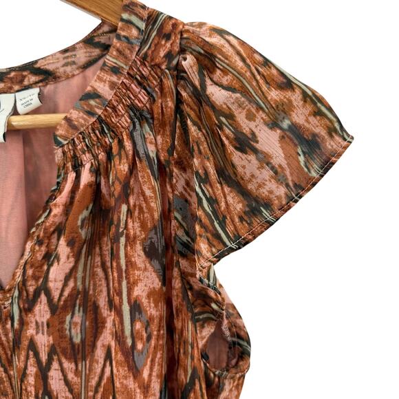 Joie Watercolor Ikat Gold Metallic V-Neck Flutter Sleeve Pullover Blouse Cami XS - Picture 3 of 8